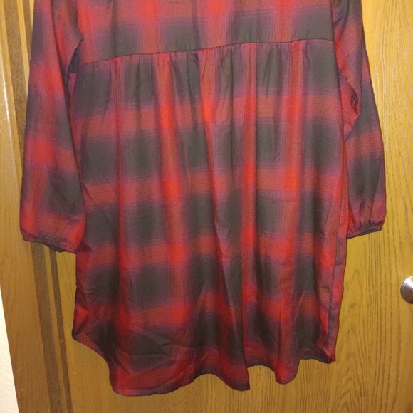 Knox Rose women's plus size cherry red & black plaid peasant dress sz XXL - Picture 8 of 12